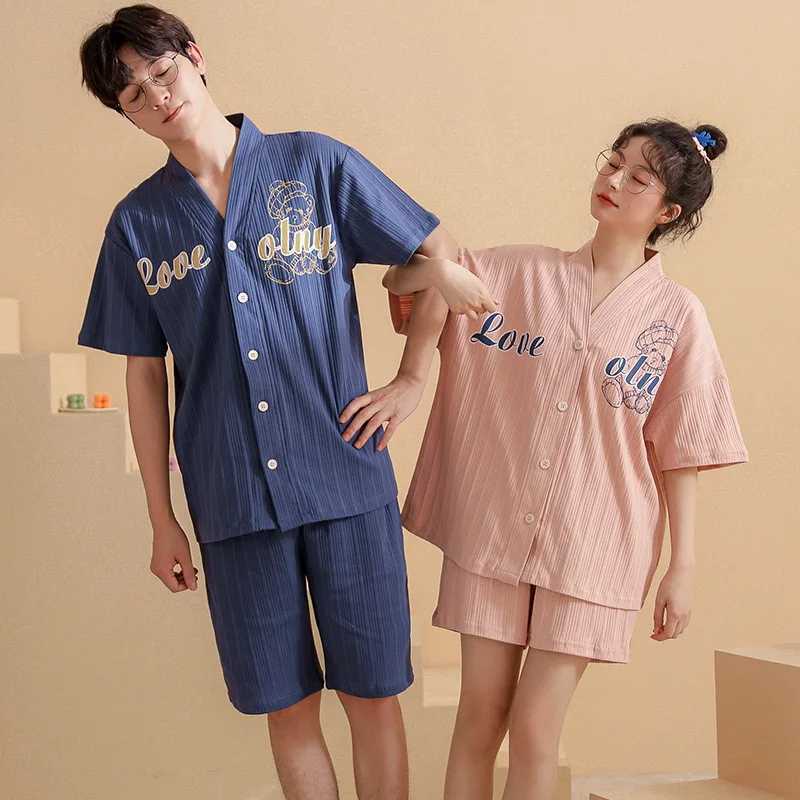 Summer Couple Cotton Pajama Set Womens Short sleeved Pajama Cartoon Home Clothing Korean Couple Home Clothing W241221