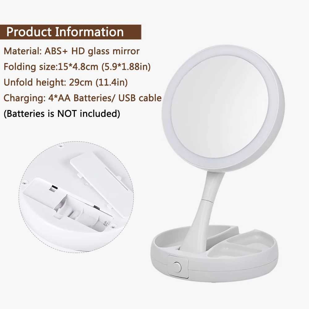 Foldable Led Makeup Mirror With Light 10X Magnifying Dual Purpose Double-Sided Mirror USB Charging Or Battery Table Mirrors Y240819