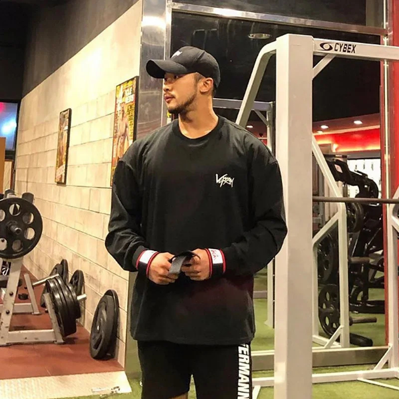 Mens Gym Fitness T-shirt O-Neck Loose Bodybuilding Long Sleeve Top Running Sports Sweatshirts Workout Pullovers Casual Clothing 240820