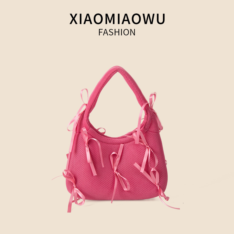 Ins fashion diamond grid bow niche design 2024 summer breathable mesh high-end hand-held women's bag