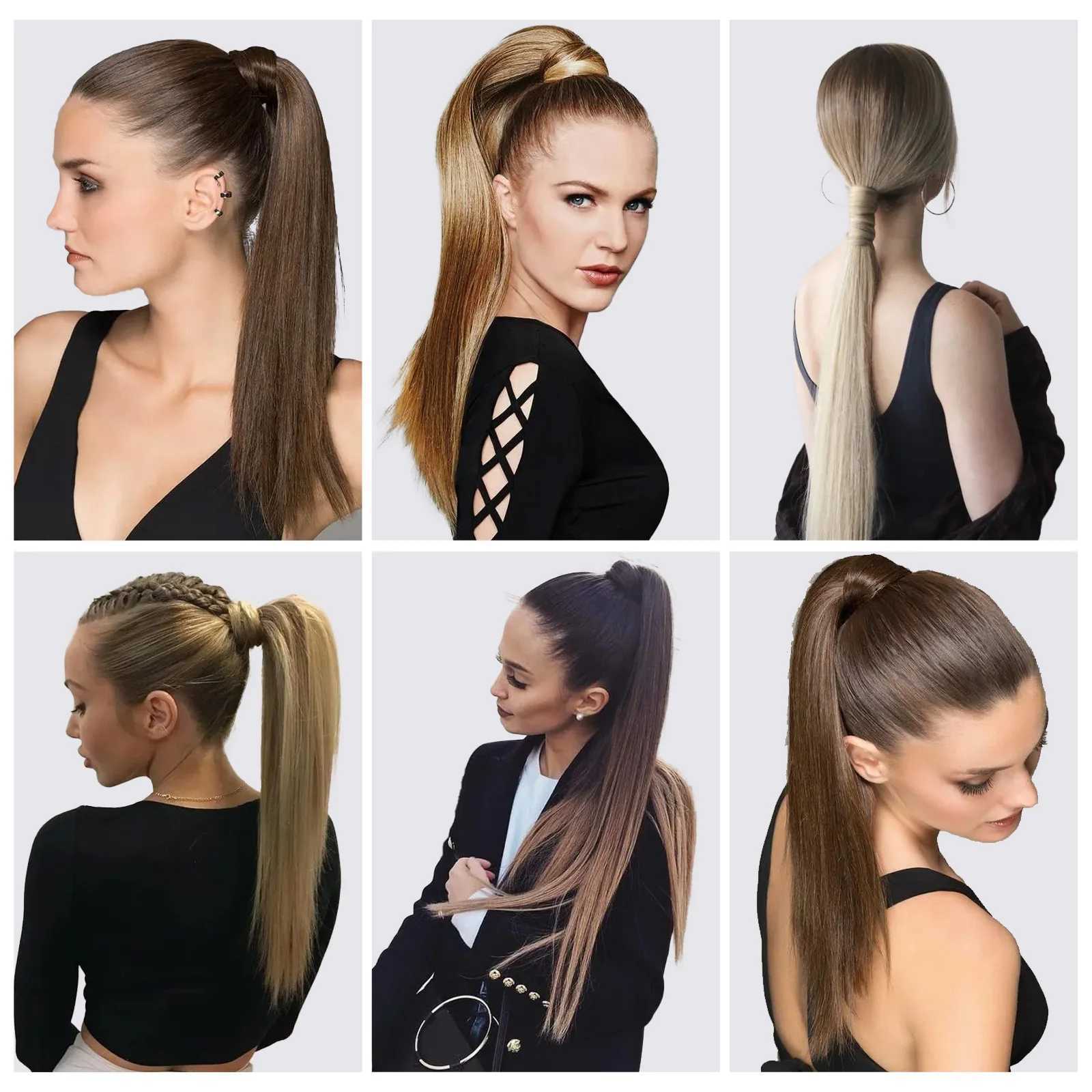 HAIRCUBE long straight clip on ponytail female hair extensions black to blonde brown Ombre synthetic ponytail wig W240817