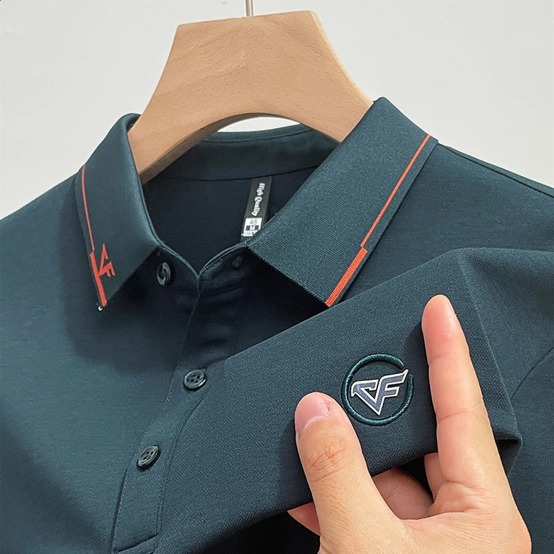 Trend Mens Polo Shirt Spring Lapel Embroidery Print Long Sleeve Korean Fashion Business Anti Wrinkle Versatile Clothing 240820