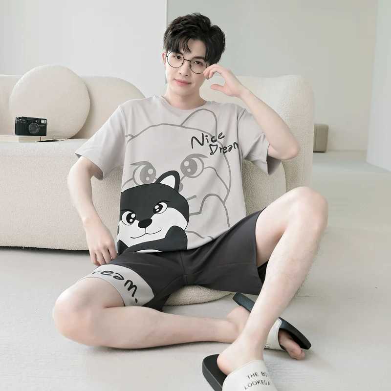2024 Summer Mens Sleepwear Soft Cotton Home Set Mens Sleepwear Set Pullover Cartoon Boys Mini Casual SleepwearW240719