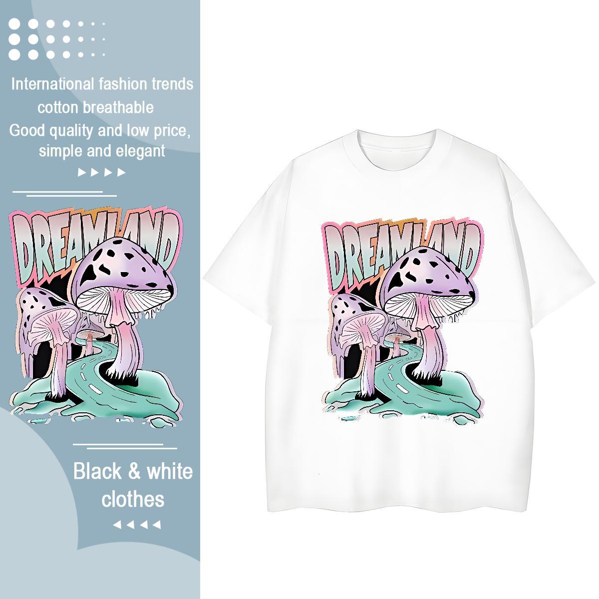 2024 Couples T Shirts mushroom Anime Printing Street 230g Pure Cotton Tops Short Sleeve Soft Unisex T-Shirts Custom Cartoon