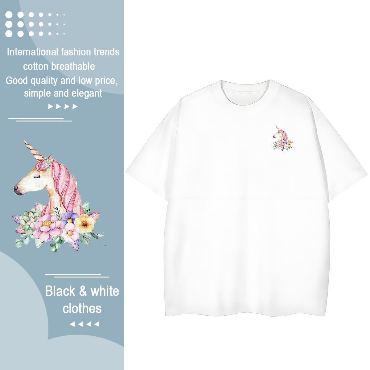 Fashion Design Couples T Shirts horse Sport 230g Cotton Tshirts Short Sleeve Soft Comfortable T-Shirts White Plus Size