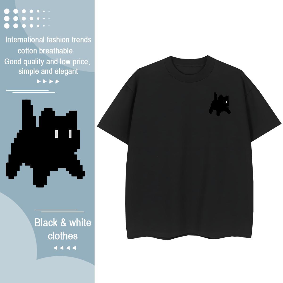 Fashion Casual Couples T Shirts cat Spring Summer 230g Cotton Clothings Breathable Soft Unisex T shirt DIY Anime