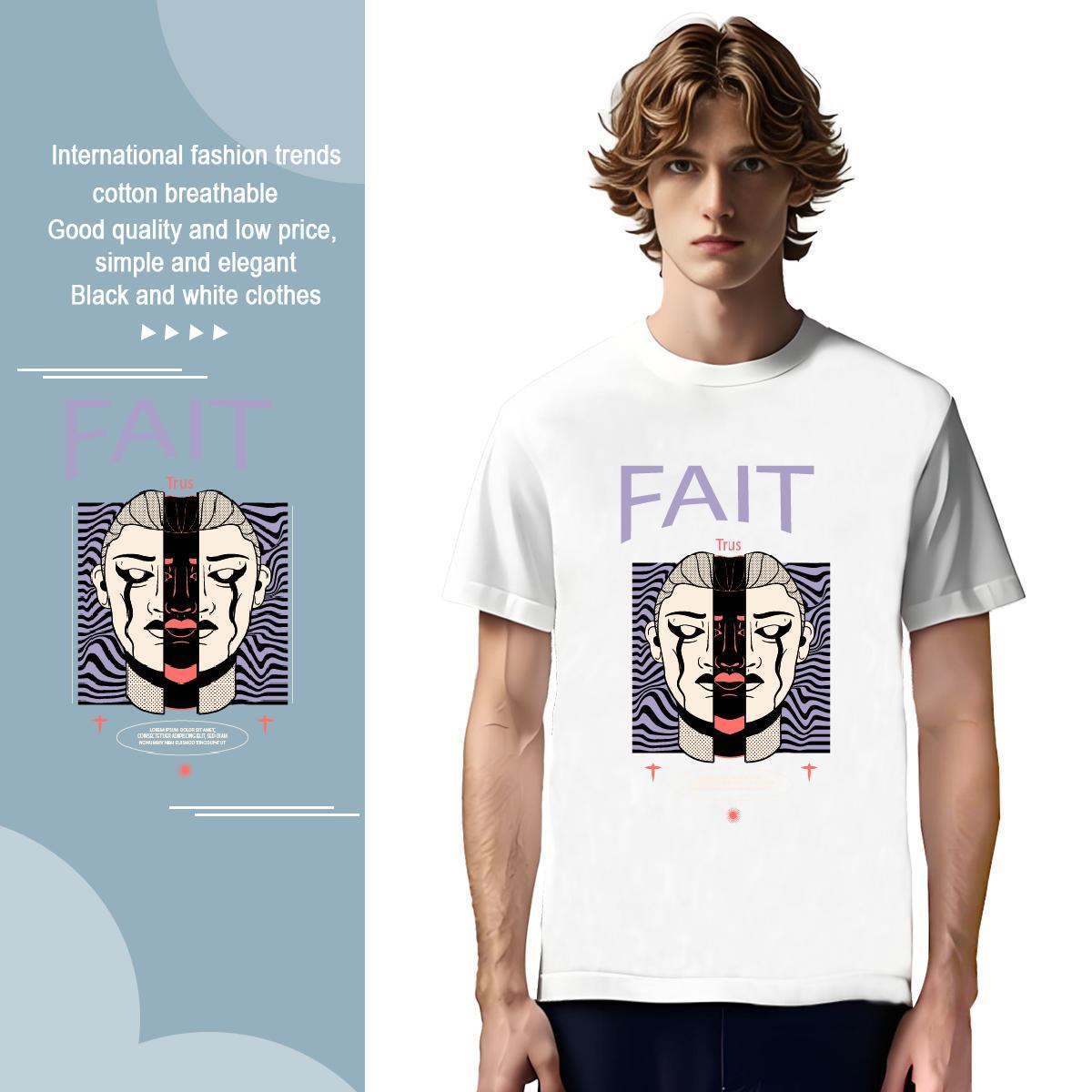 Soft Western style 230g Cotton Men Tops Tees Sport Crew Neck Breathable T Shirts Men Stylist Cartoon Printing L-4XL Wear