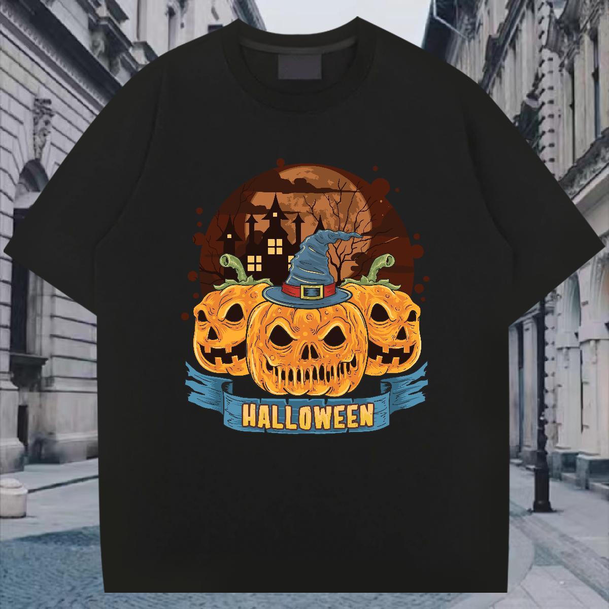 Comfortable T-Shirts pumpkin Crew Neck Breathable Summer Casual Anime Print 100% Cotton 230g Men Tees DIY Customized Tshirts