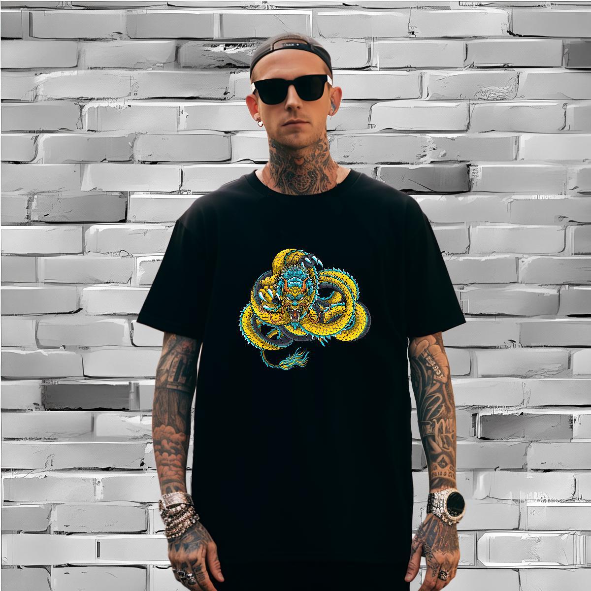 Man T Shirts 230g 100% Cotton dragon Daily Outfit Breathable Short Sleeve Custom Cartoon Mens Tshirts Designer Popular Tops