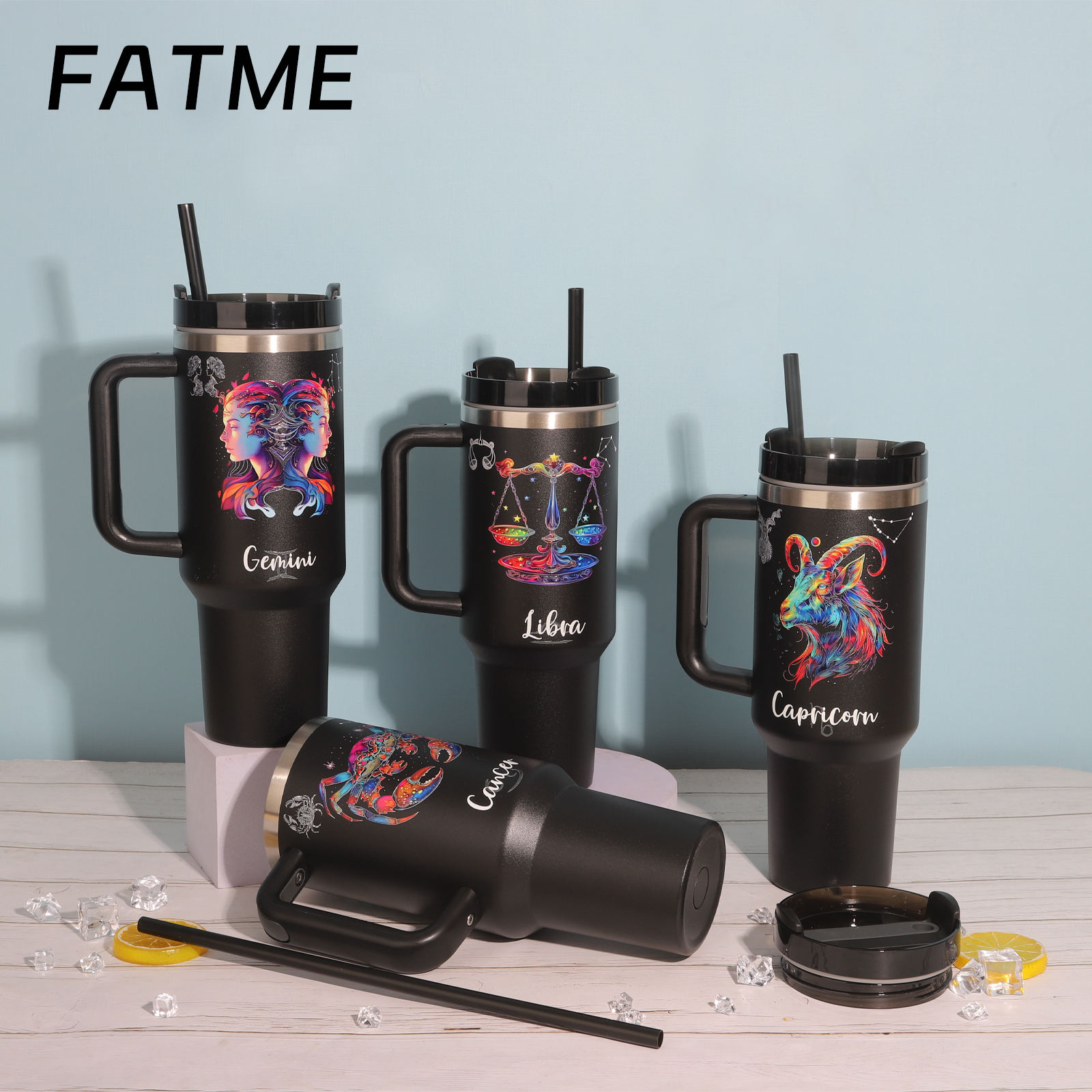 1pc, Constellation Tumbler Lid, H2.0 40oz Stainless Steel Insulated Water Bottle With Handle, Portable Drinking Cups, For Car, Home, Office, Summer Dr