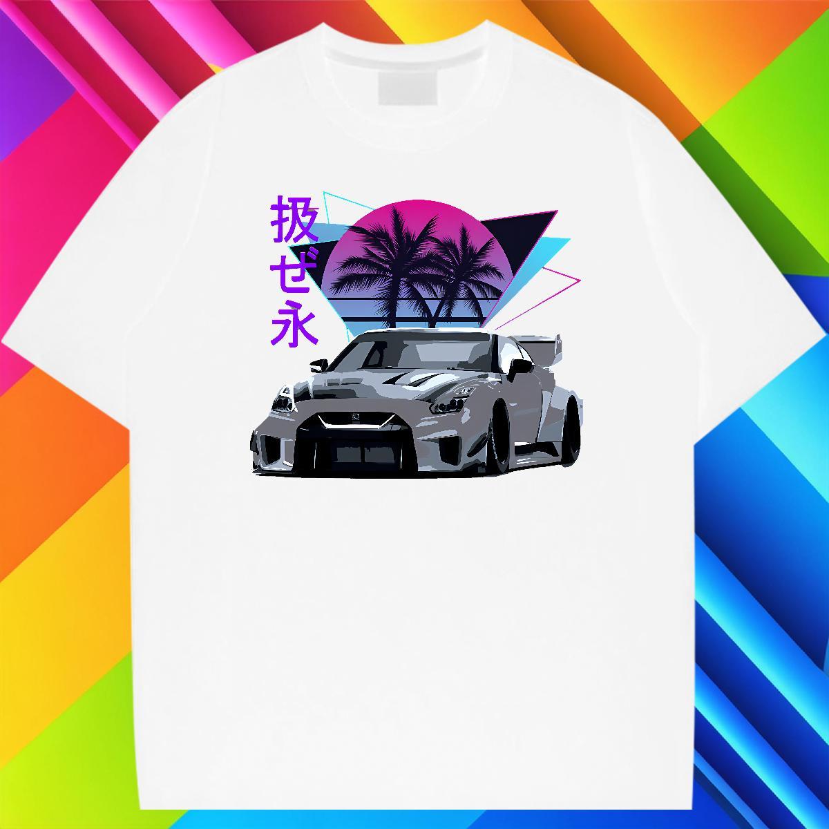 Loose Fit car 230g Cotton Couples T Shirts Sports Casual Pure Cotton T-Shirts Casual New Custom Cartoon Clothings
