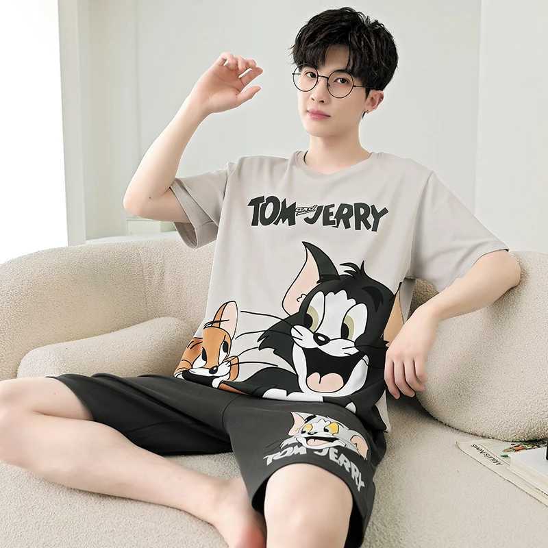 Summer two-piece mens sleepwear set mens comfortable short sleeved loose sleepwear casual set mens sleepwear setW240719
