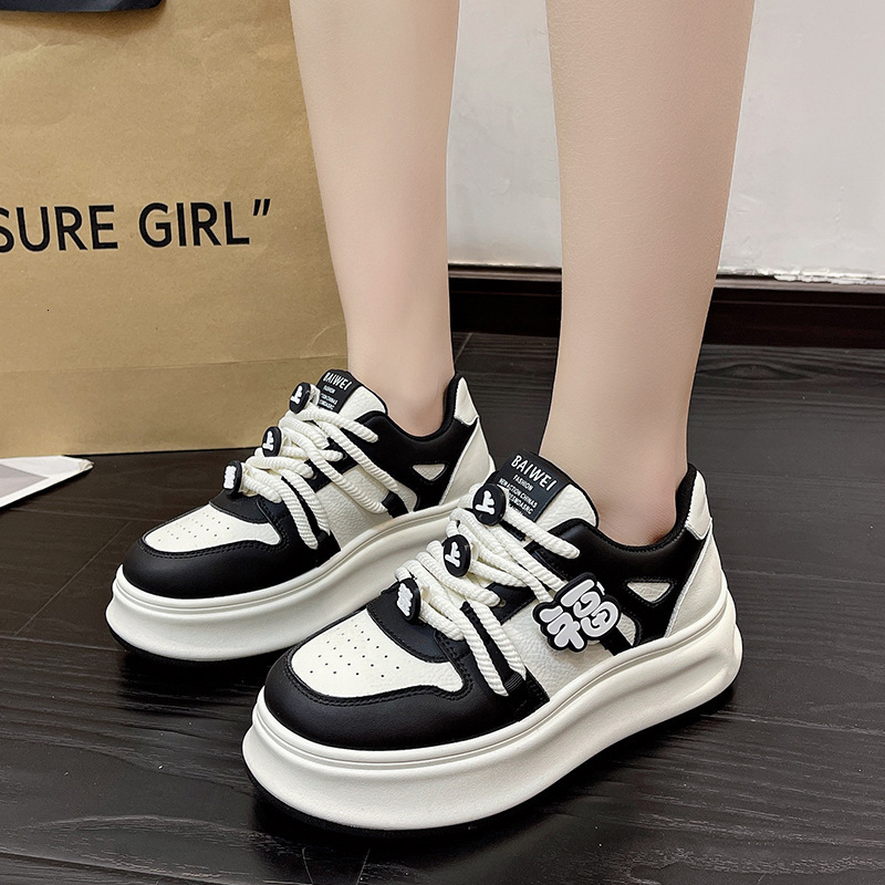 ddmytiger Thick Soled White Female Students New Spring And Autumn Korean Edition Women S Shoes Sponge Cake Round Toe Casual Sports Board For OUTDOOR d