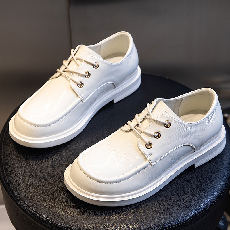 Ddmysports Spring New Fashion Single Thick Eels Casual Shallow Mouth Genuine Round Toe Versatile Small Leather Shoes Women S Trend OUTDOOR