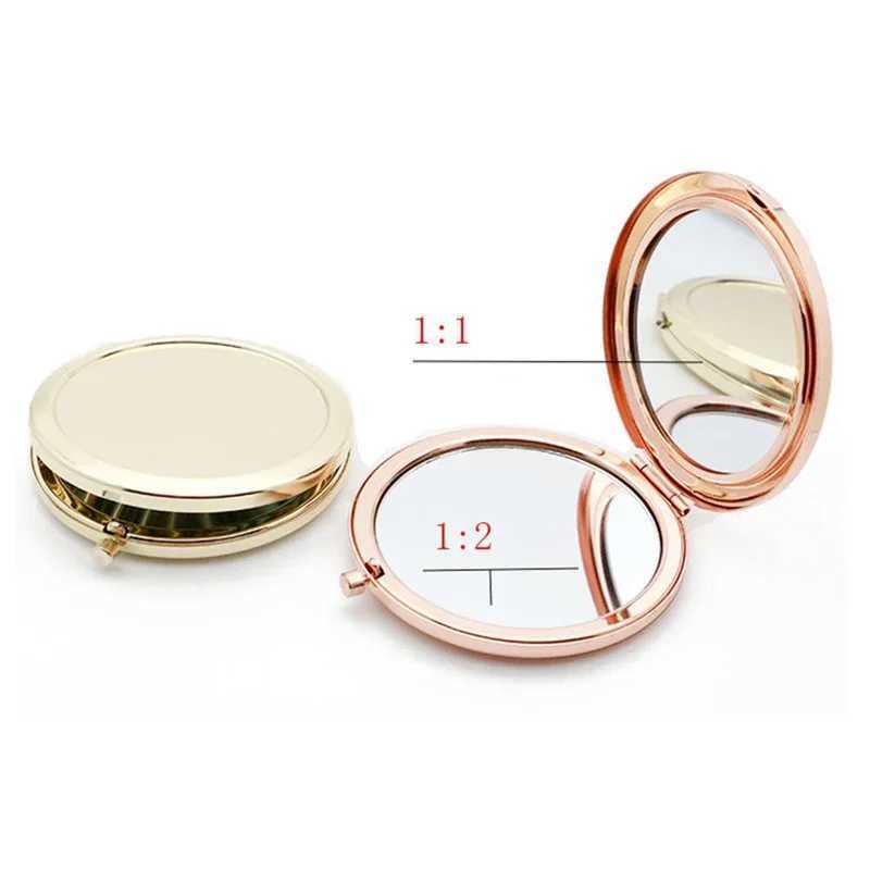 Cosmetic Magnifying Pocket Compact Double-Sided Folding High-Grade Round Metal Makeup Small Mirror Cricle for Purse Travel Y240819