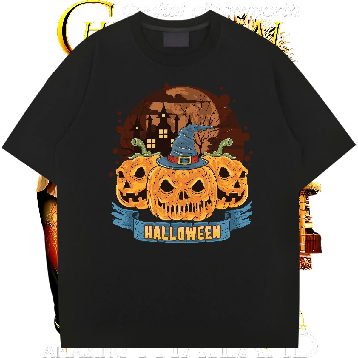 Loose T Shirt For Man halloween O-Neck Short Sleeve Sports Casual Anime Print 230g Cotton Tshirt for Man Woman Fashion New Tshirts