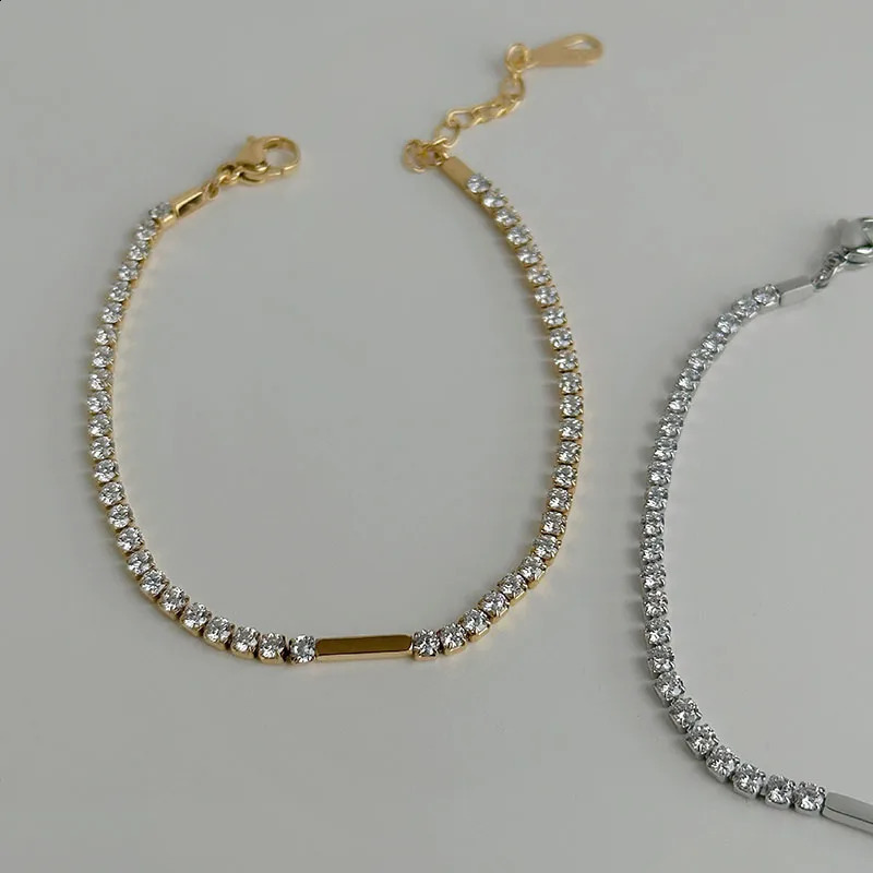Womens Tennis Chain Ankle Stainless Steel Daily Minimum Gem Summer Exquisite Elegant Jewelry Collection 240812