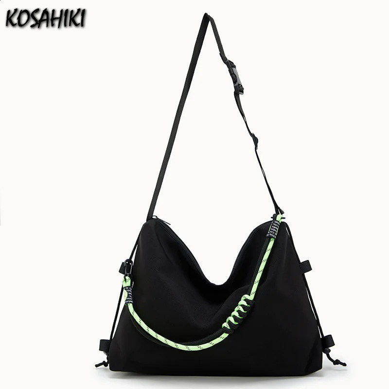 Japanese Solid Vintage Cargo Messenger Bags Casual Simple Y2k Aesthetic Women Underarm Bag Grunge Streetwear Shoulder Handbags 240819