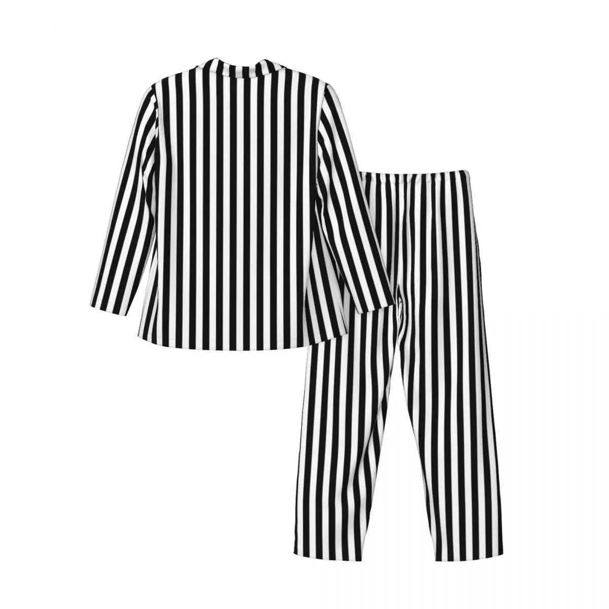 Black and white striped pajamas with spring vertical line printing casual oversized pajamas set mens long sleeved fashionable home setW240719