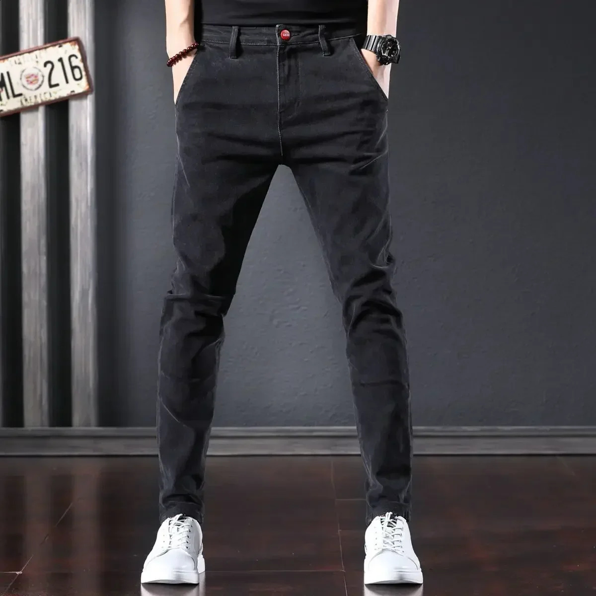 Trousers Work Wear Man Cowboy Pants With Pockets Mens Jeans Stretch Elastic Skinny Casual Slim Fit Tight Pipe Stylish Xs 240819