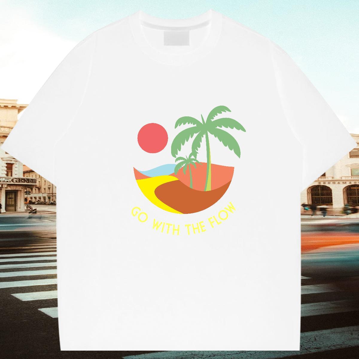 Loose Men Tops Tees Spring Summer 230g 100% Cotton DIY Logo Oversized O Neck Short Sleeves wave Mens T Shirts Fashion Design Polos