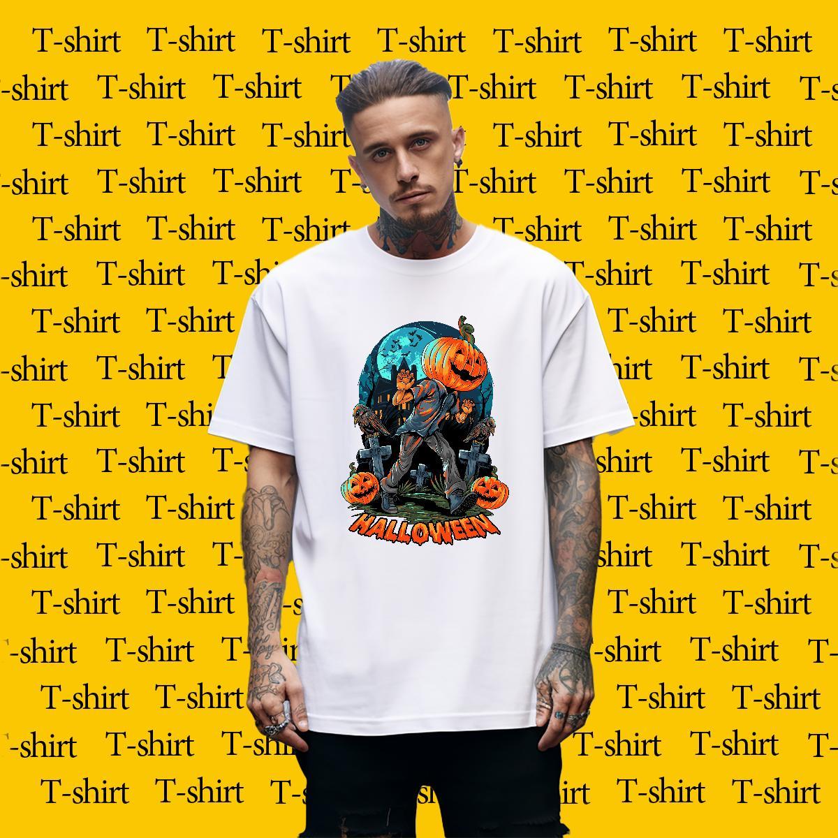 TOP Quality Man T Shirts pumpkin Breathable Short Sleeve Beach Custom Print Oversized 230g Pure Cotton Men Clothes T-Shirt Wholesale Tshirts