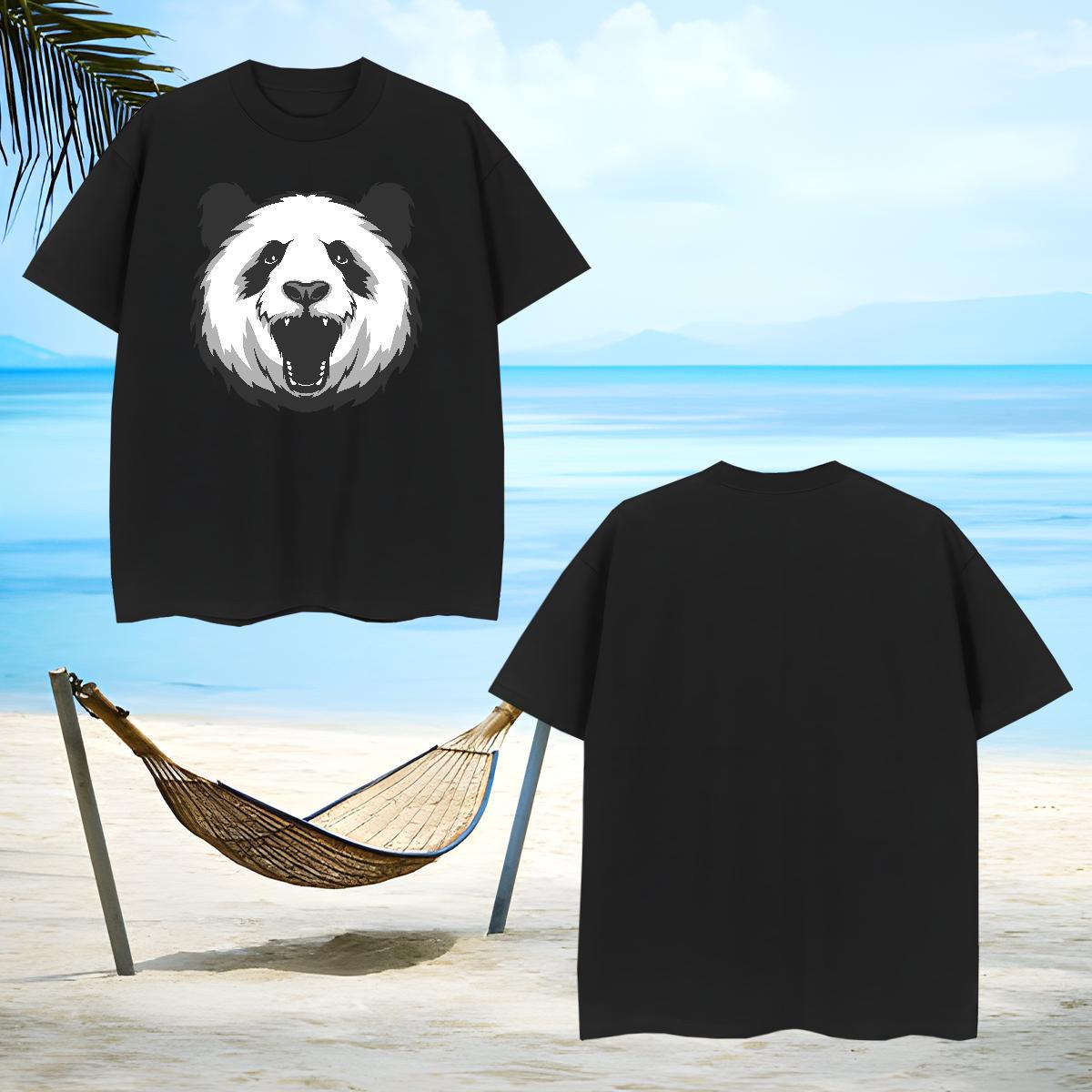 Loose Fit Man T Shirts panda Short Sleeve O-Neck Street Wear Black White 230g 100% Cotton Men Tshirts Wholesale Tee Shirt