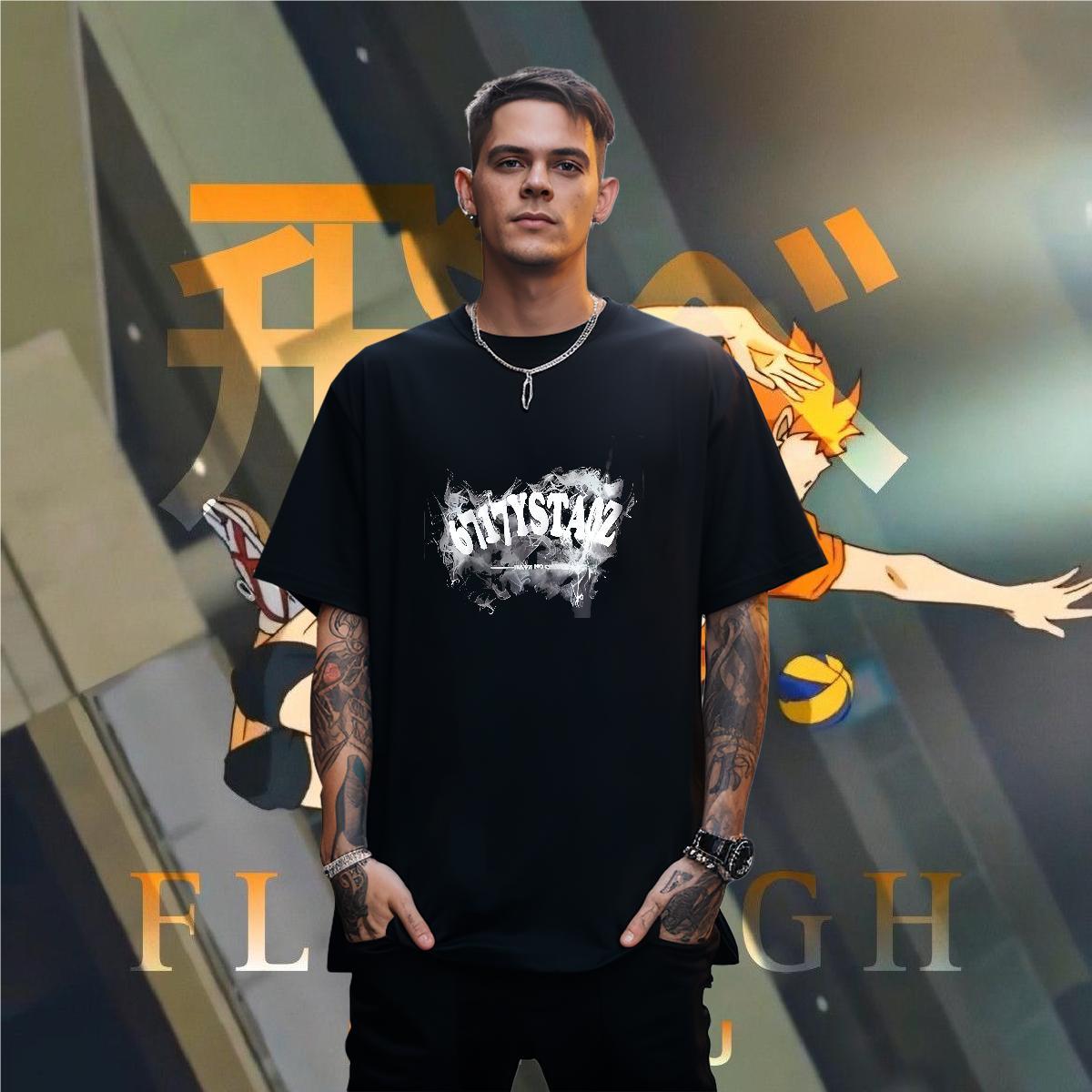 TOP Quality letter 230g Pure Cotton Tshirts Street Crew Neck T-Shirts Fashion Custom Anime Top Tees