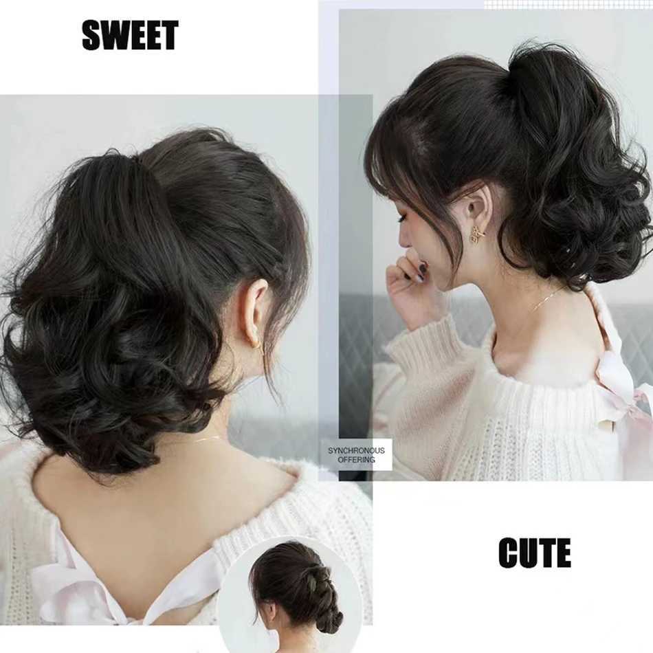 Synthetic short curly wig ponytail 12 inch claw clip ponytail hair extension cute female hair wig synthetic ponytail W240817