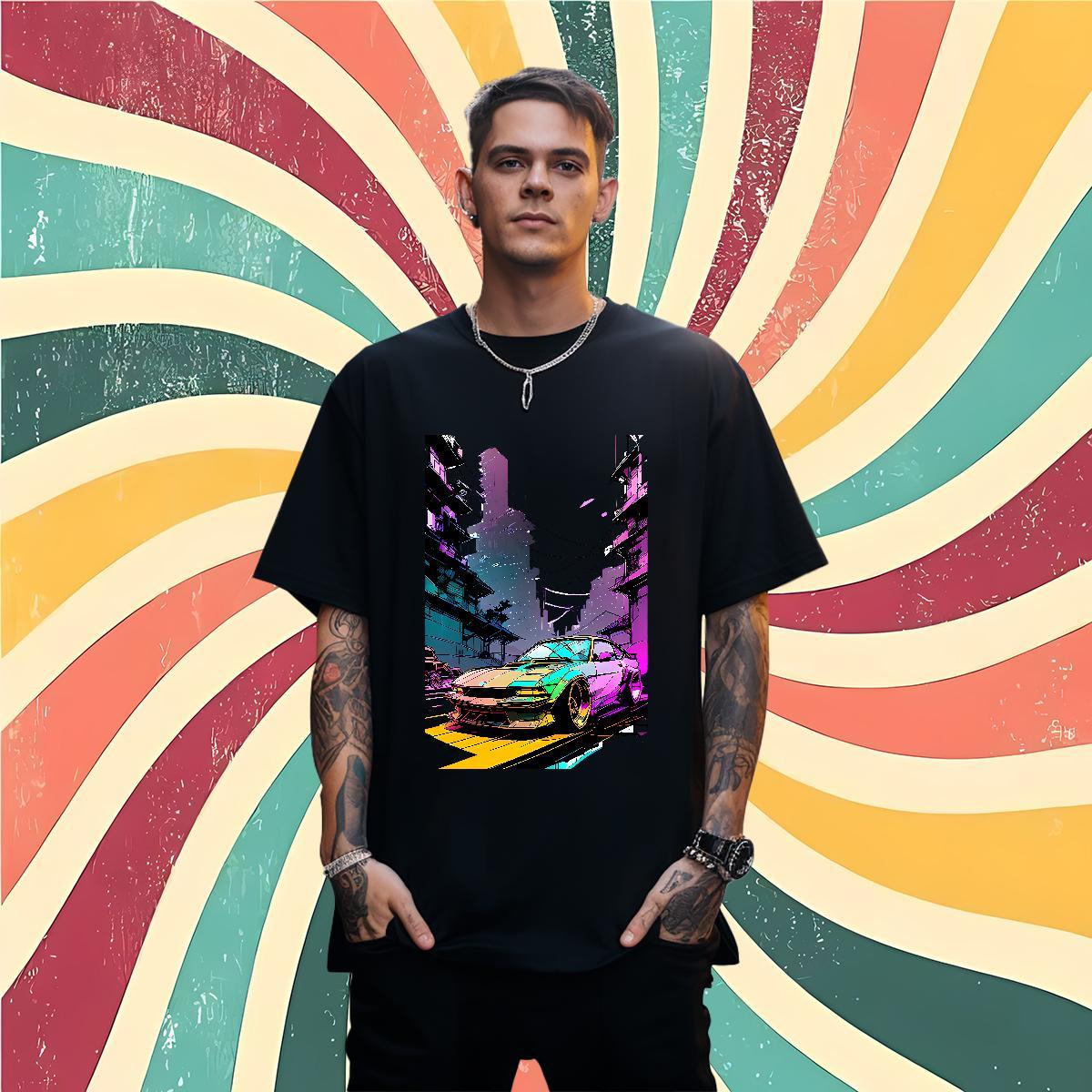Cool Design car 230g Cotton Men Tees Sport Crew Neck Man T Shirts Wholesale Anime Print Tops Shirt