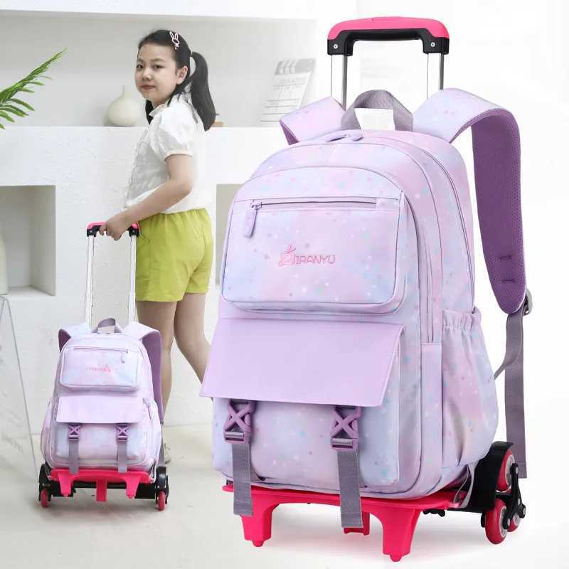 Girls Wheeled backpack Kids Trolley School Bag Children School Backpacks with Wheels School Bags For Students Rolling Backpack Y240820