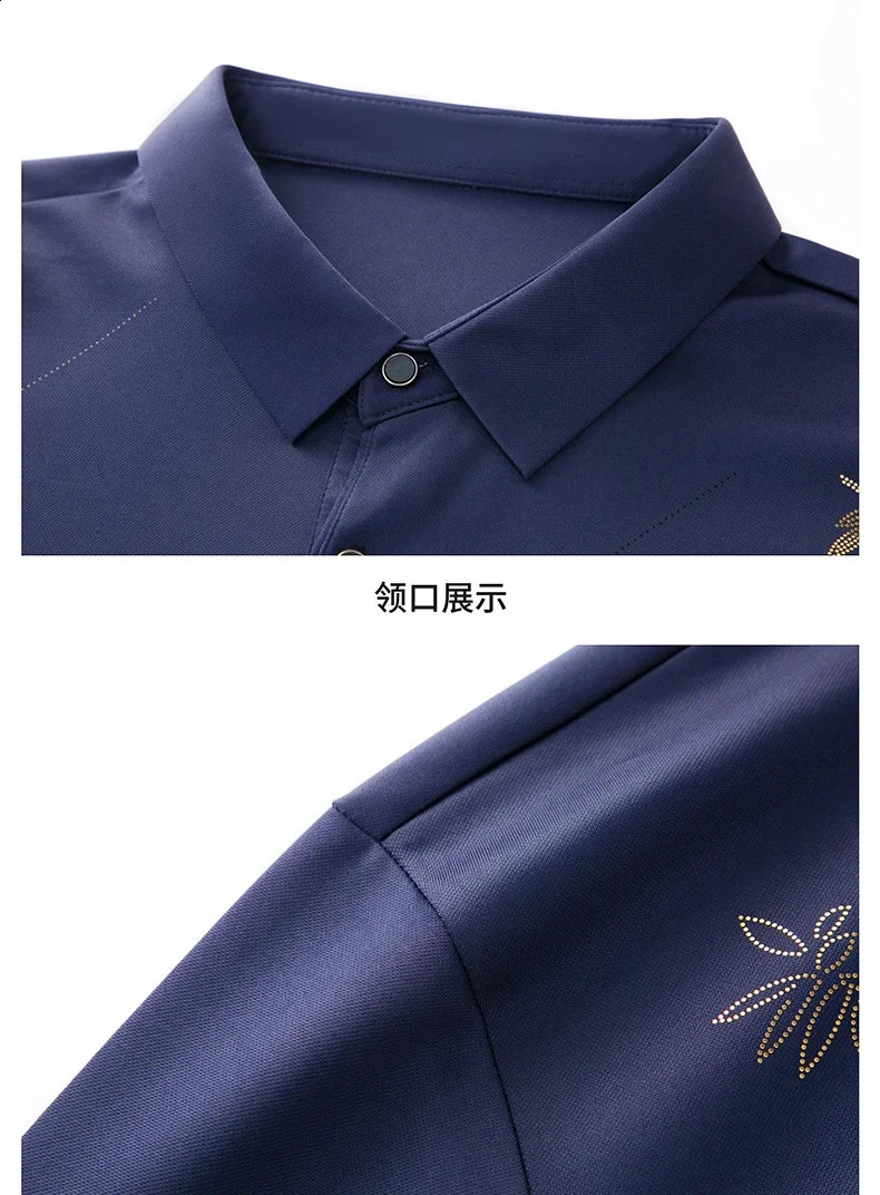 Spring and Autumn Long Sleeve Tees Man Business Casual Polo Shirts for Men Lapel Printed T-shirt Fashion Polos Para Hombre 240820