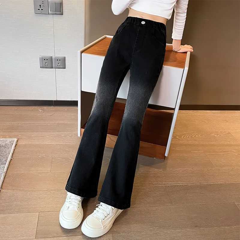 New Spring Girls Jeans Teen Girls Jeans Material High Waist Split Trouser Flare Pants Childrens Clothing 5-16 YearsW240819