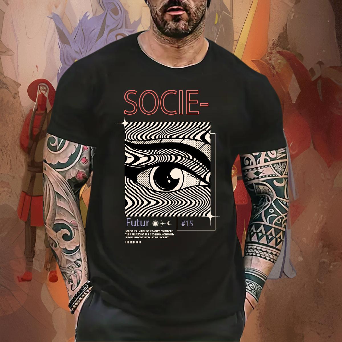 Comfortable eyes T Shirts Men High Street Hip Hop Mens Tshirts 230g Pure Cotton Free Shipping Breathable Short Sleeve Black Oversized Clothes
