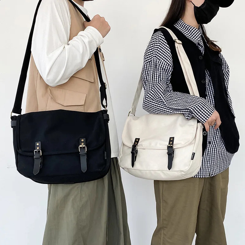 Messenger Bags Women Vintage Large Capacity College Couples Shoulder Cross-body Canvas Bag Japanese Fashion Satchel All-match 240819