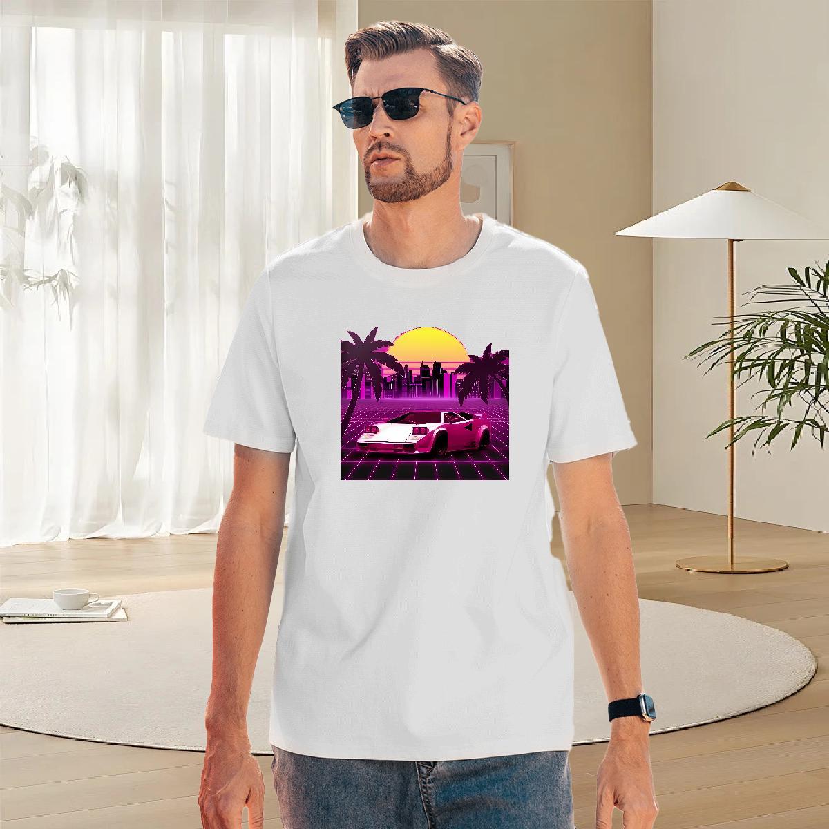 Unisex Tshirt for Man Woman Beach 230g Pure Cotton Graphic O Neck Short Sleeves car T Shirt For Man 2024 New Polos