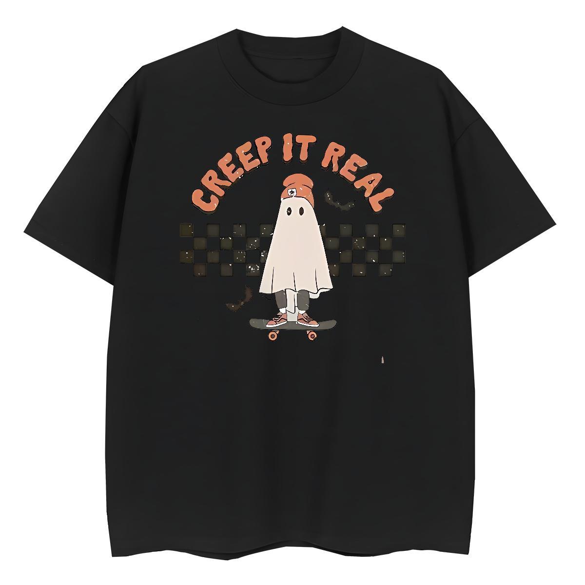 Factory Direct Couples T Shirts halloween Home Outdoor 230g 100% Cotton Tees Shirts Short Sleeve O-Neck Cool Design T Shirts Men Skull