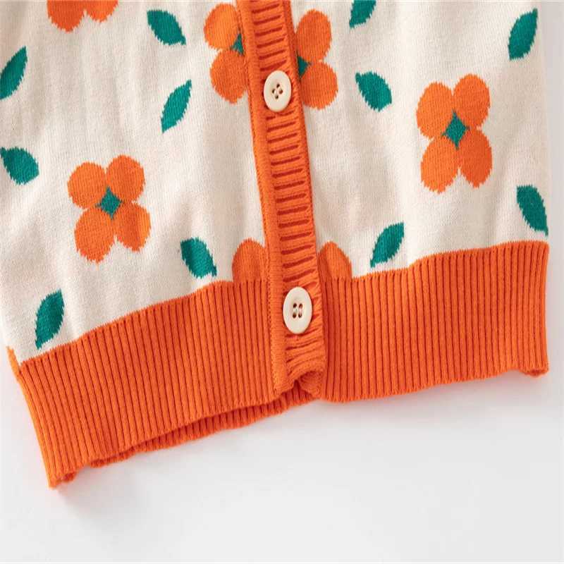 Jumping Meters 3-7T Autumn Winter Girls Sweater Orange Childrens Clothing Long Sleeve Button Baby Clothing W240820