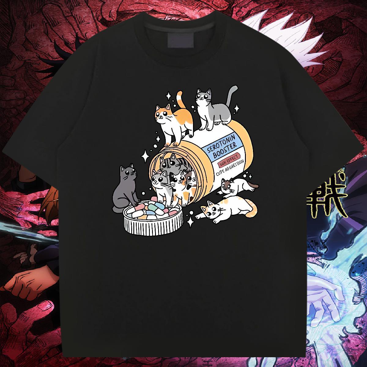 Soft Man T Shirts cats Breathable Short Sleeve Street Casual Floral Print 230g 100% Cotton Tshirt for Man Woman DIY Tees Shirts