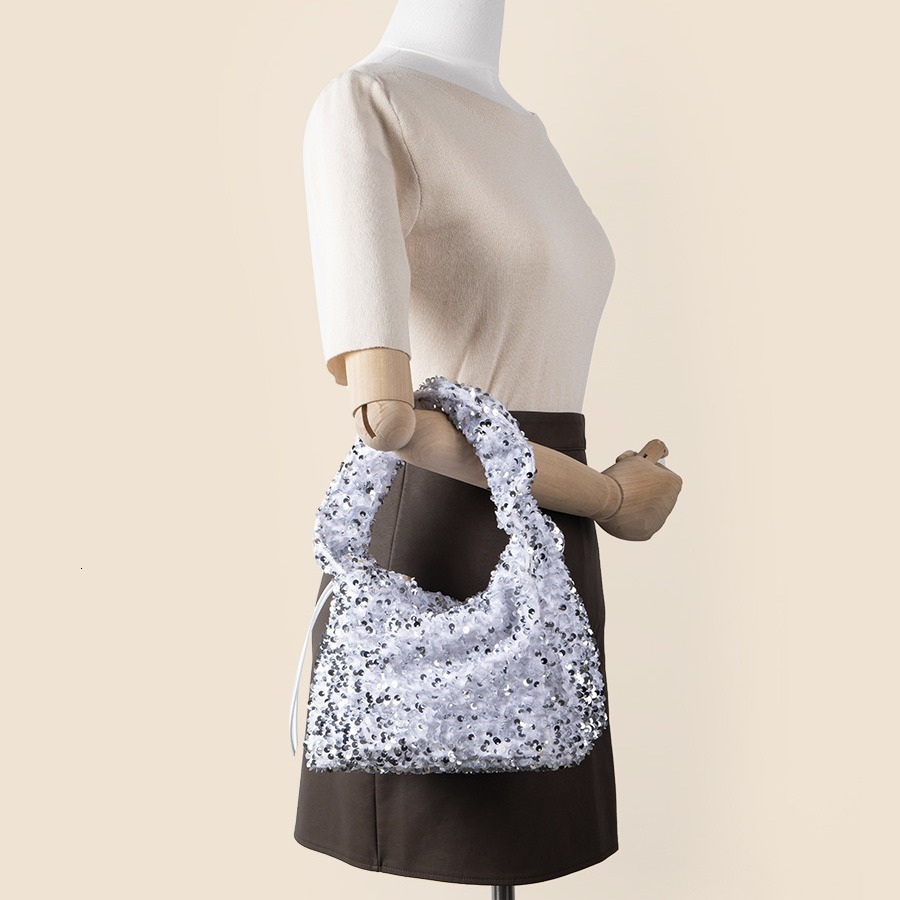 2025S Fashion Designer 2024 Spring summer New Full Sky Star Sequin Pleated Handbag With Drawstring Shoulder High End Small Square Bag