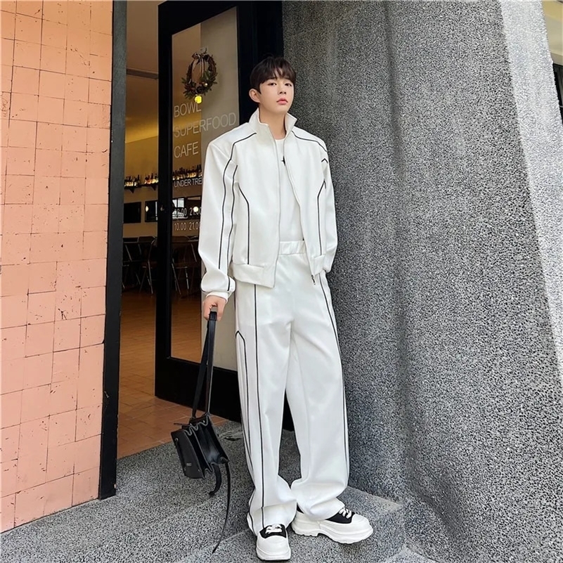 Trendy High-end Loose-fit Casual Sports Suit For Men Bell Bottoms Cardigan Jacket 2-piece Set Fashionable Sensibility 240819