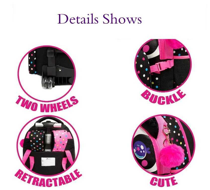 Girls Rolling Luggage Suitcase Travel Trolley Bag for Girls Primary School Student School Trolley Bag Set Lunch Bag Pen bag Set Y240820
