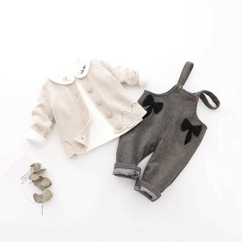 Beiges Childrens Sweater Cardigans Fashion Girls Knitted Crewneck Coat Spring Autumn Baby Long Sleeve Top Casual ClothingXJ240819