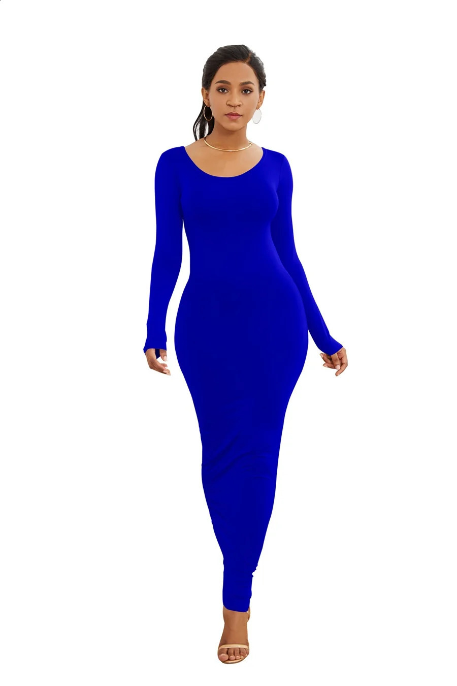 Long Dress Women Sexy Maxi Party Dress Casual Long Sleeve Solid Bodycon Dress High Stretch Slim Vestidos 240819
