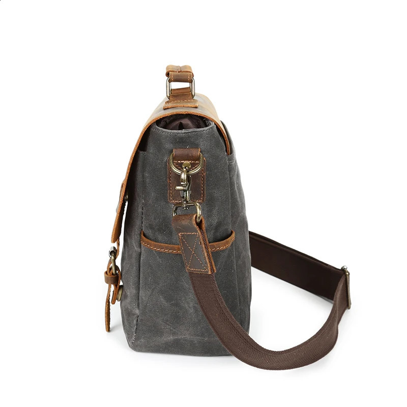 waterproof padded waxed canvas bags personalized stylish case satchel vintage messenger bag for men 240819