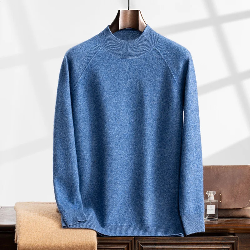 MVLYFLRT AutumnWinter Mens Half High Collar Sweater 100% Cashmere Knitted Pulled Solid Color MV2407 240819