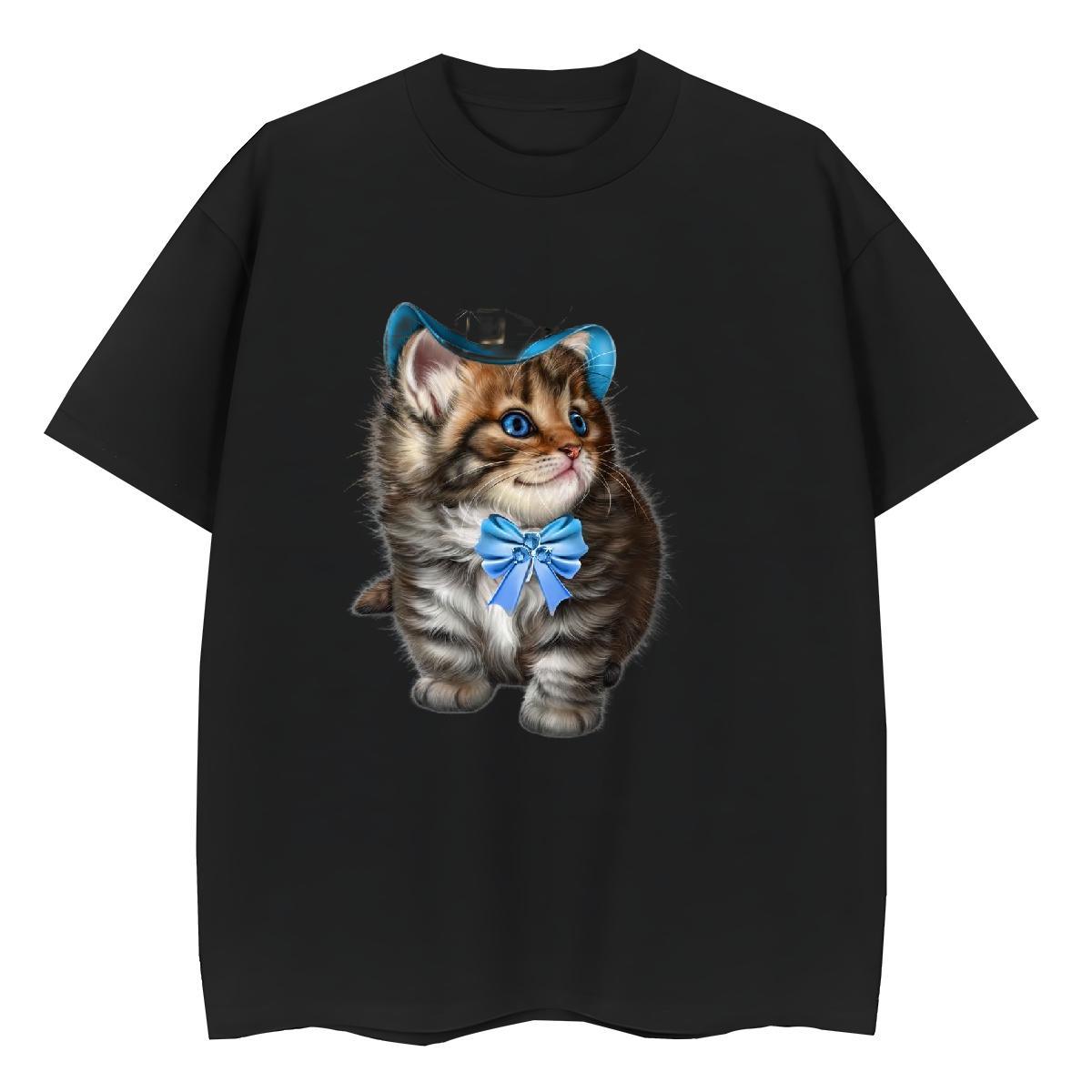 Fashion Men Tops Tees cat Sports Casual 230g Pure Cotton Clothings Crew Neck Loose Men T Shirts Custom Printing