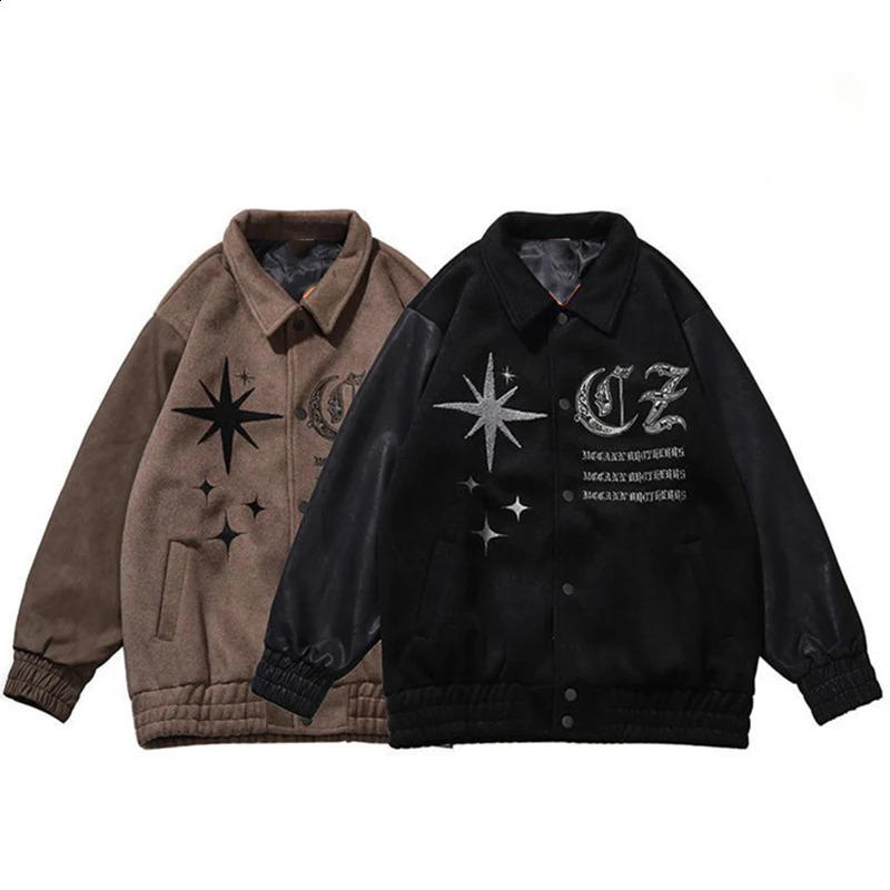 Y2k retro school team jacket mens loose collared pilot bomber baseball embroidered womens hiphop streetwear 240809