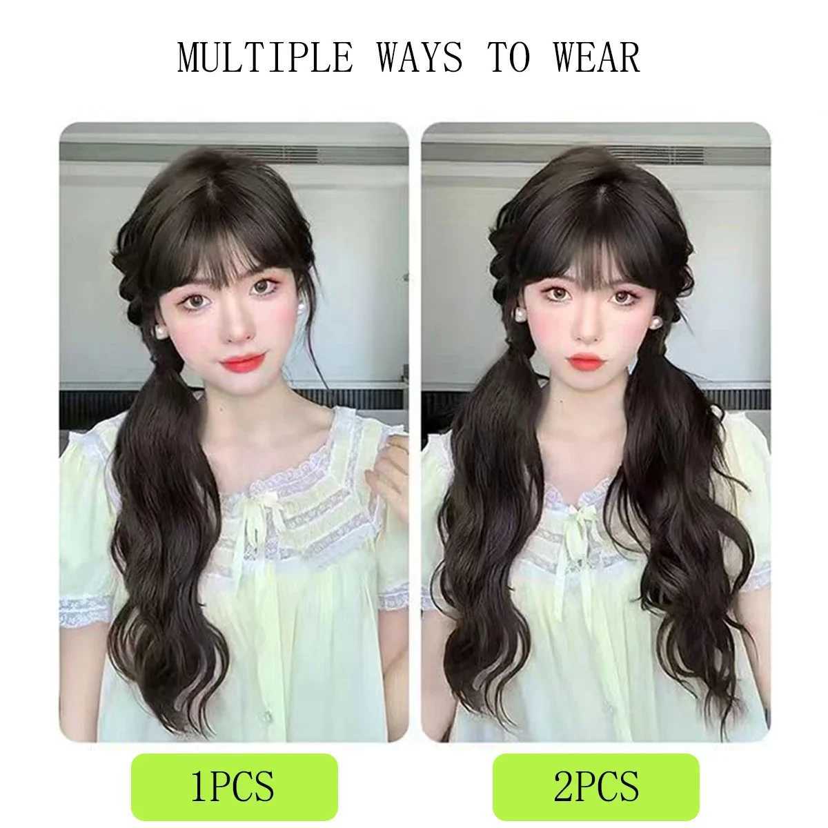 Synthetic rubber with ponytail cute woman black slightly curled ponytail extension heat-resistant wig W240817
