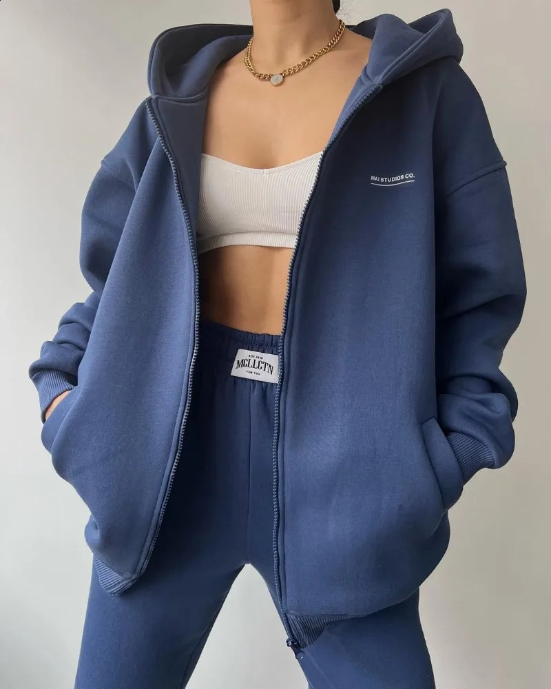 Spring Autumn Women Fashion Tracksuit Solid Color Sportswear 2 Pieces Hooded Sweatshirt Sets Oversized Pullover Shirts and Pants 240819